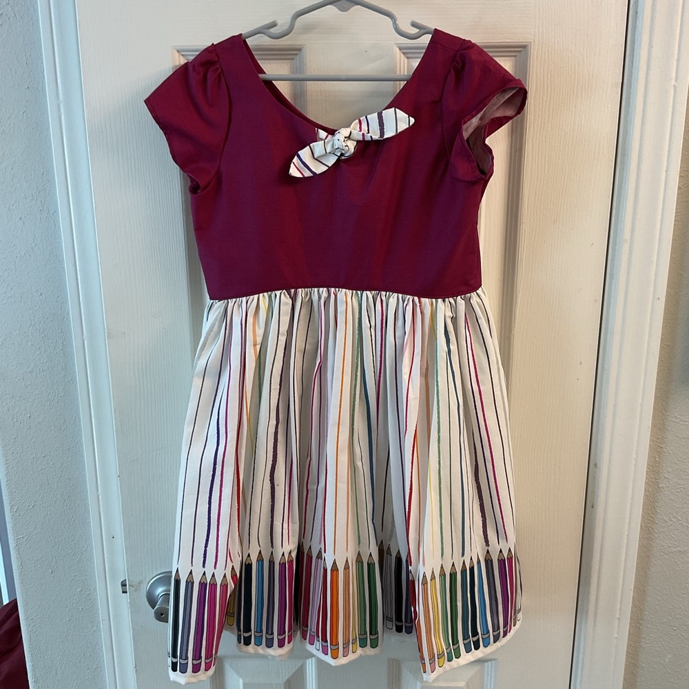 Custom handmade Vibrant Multicolor school theme crayon Kids Dress size 8